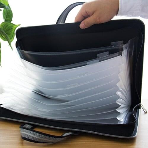 A4 36x28cm Large Capacity Office Canvas&leather Folder 12 Layers Expanding Wallet Document Organizer File Folde Bag