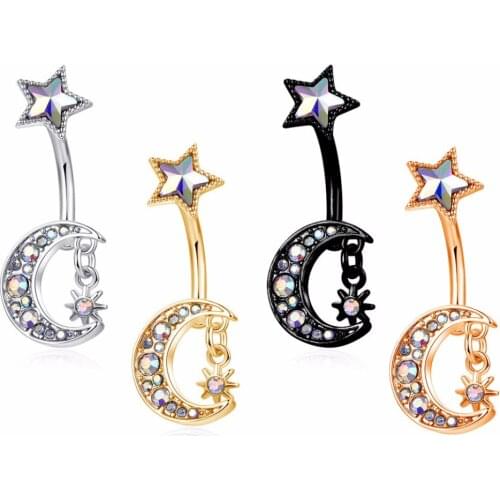 1PC Sexy Navel Piercing Belly Button Rings Bar Crystal Moon Star Dangling Ombligo Party Stud Barbell for Woman Body Jewelry 14g
