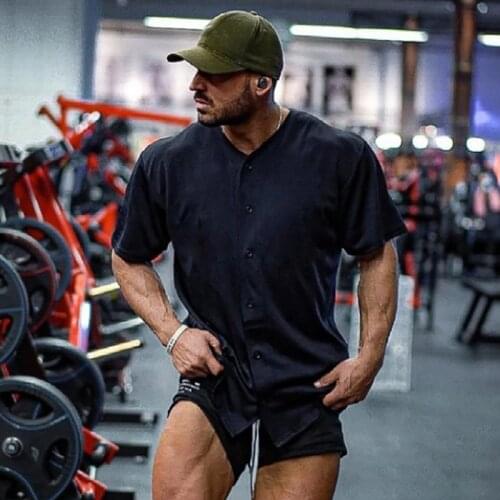 Plain Gym Clothing Fitness Mens Oversized Cardigan T Shirt Outdoor Hip Hop Streetwear Loose Half Sleeve T-shirt Bodybuilding Tee