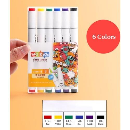 Soft Head Water Soluble Mark Pen 6 Colors / Pack For Journal