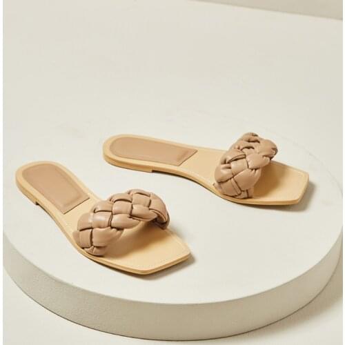 ZA Sandals Womens Flat Bottom 2020 Summer New Sexy Weave Cross Decoration Flat-Heeled Womens Sandals Lazy Slippers Women