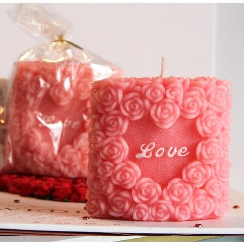 Love Rose Flower Pillar Candle Mold Silicone Mold Soap Making Valentines Day Candle Mould Handmade Wedding Gift Cake Decoration
