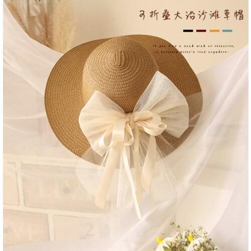 Sweet Princess Toddler Girls Beach Straw Hat Cap Foldable Wide Brim Big Lace Bowknot Seaside Panama Cap Outdoor Accessory