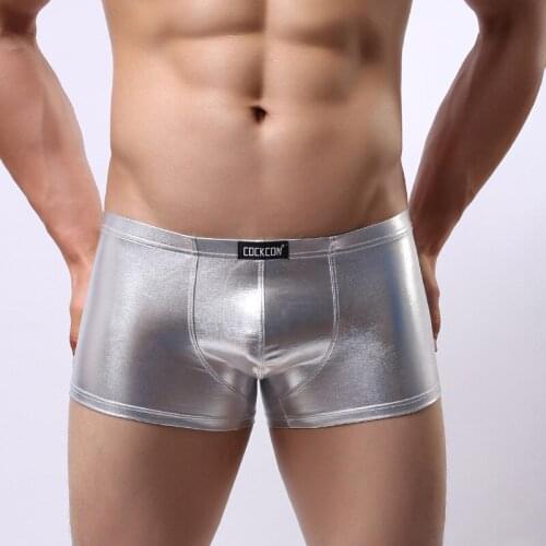 Pinky Senson Men Boxers Bright Boxershort Gold Faux Leather Panties Performance Underwear Boxer Calsones Homme S04BO
