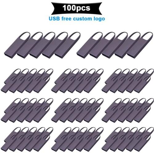 100pcs/lot USB Flash Pendrive usb2.0 Metal de USB Stick 4GB 16GB 32GB 64GB de almacenamiento de datos de memoria Free logo