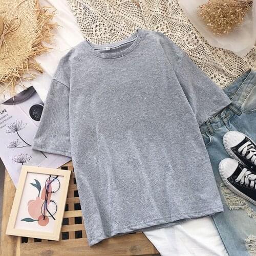 WWENN 2021 New Oversized Basic Cotton T Shirt Women Summer Solid Tees 3 Color Casual Loose Tshirt Korean O Neck Female Tops