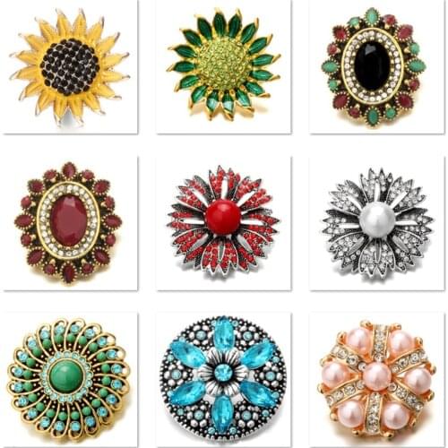 XH8062 big Crystal flower 18mm Sunflower Metal Snap button fit snap jewelry DIY