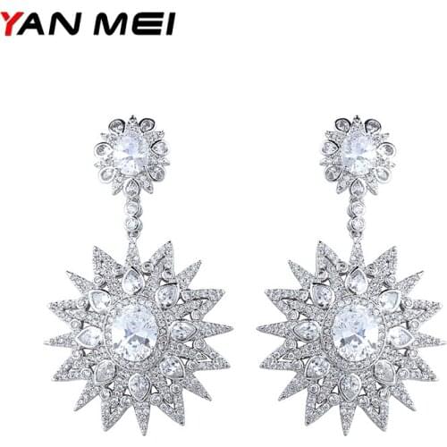YAN MEI 2017 New Zirconia Dangle Earrings Flower Earring Wedding Accessories GLE6554