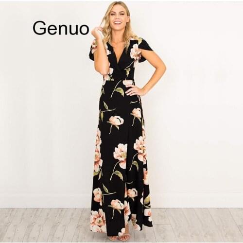 Women Retro Black Dresses V-Neck Maxi Dress Floral Printed Party Dress Mother Of Bride Dresses Female Vestidos WS647C