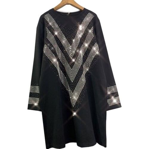 QUNG MO Black Women Spring Dress 2021 Women V Letter T Shirt Dress With Rhinestone Women V Letter T Shirt Dress ZQY2815