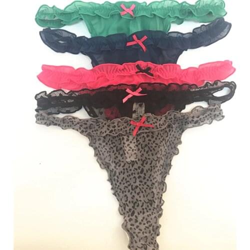 1PCS Ruffled Thong Sexy Underwear Women Thongs Lace Panties Transparent Gauze G String For Ladies T Back Mesh