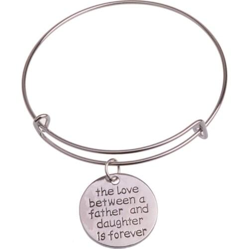 12PC The Love Between A Father And Daughter Is Forever Round Pendant Bangles Adjustable Charm Bracelets Family Dad Xmas Gift Hot