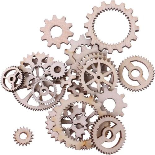 20Pcs Laser Cut Wood Gear Embellishment Wooden Shape Craft Wedding Decor DIY Arts Crafts Decoration Drop Ship