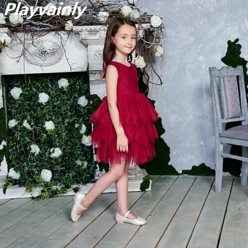 2020 New Lace Tulle Girls Dress Kids Princess Dresses for Girl Party Wedding Dress With Sash Baby Clothes 1-6Y E1953