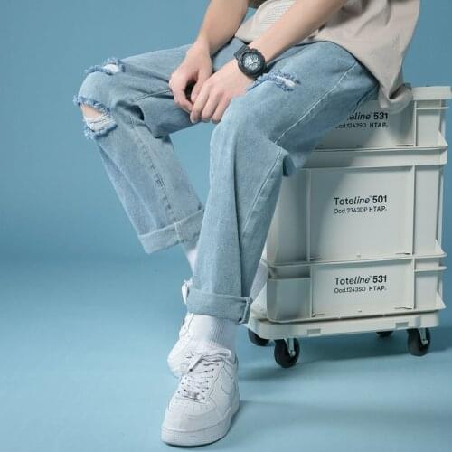 2021 Summer Mens Baggy Homme Cargo Pocket Jeans Loose Blue Color Casual Pants Biker Denim Fashion Trend Trousers Size S-2XL