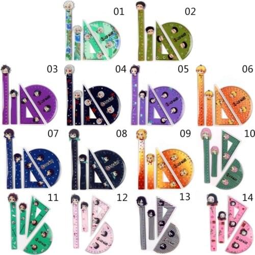 4Pcs/Set Anime Demon Slayer: Kimetsu No Yaiba Cosplay Ruler Set Measuring Scale Students Cartoon Measure Ruler School Supplies