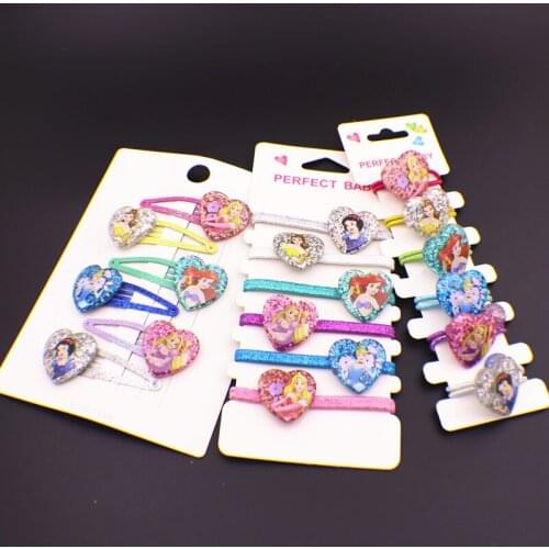 6 pcs Disney cartoon laser sequined princess hairpin hairpin hairpin bundled rubber band holiday birthday gift set