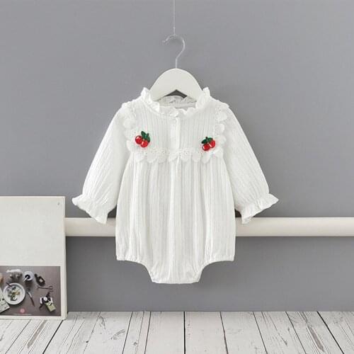 Newborn Bodysuit Berries Appliques Baby Girls Cotton Long Sleeve Bodysuit Baby Clothes Sunsuit Infant Clothing