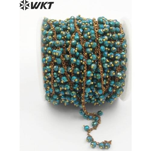 WT-RBC066 Full Green Color Beads In 3*4MM Copper Wire Wrapped Rosary Beads Chain Women Vogue Necklace Jewelry