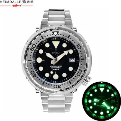HEIMDALLR 200m Diver Wrist Watch Black Dial Sapphire Japan NH35A Automatic Watch Waterproof Resistance Mens Mechanical Watches