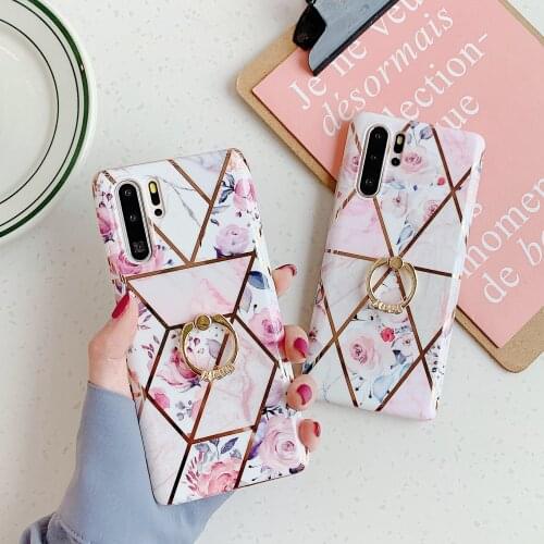 Geometric Marble Case for Huawei Mate 30 20 Pro Flower Silicone Luxury Cover for Huawei P30 P20 Pro Lite Mate 30 Lite Cover Ring