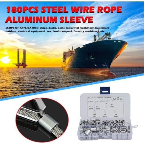 180pcs Sleeves Wire Rope Stops Clamps 6 Size Aluminum Ferrules 8 Shape Crimps for Outdoor Boat Sea Carrying Decor