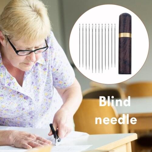 12Pcs Easy Through Blind Needles Multi-Size Sandalwood Needle Set Side Hole with Wood Barrel Sewing Embroidery Tool