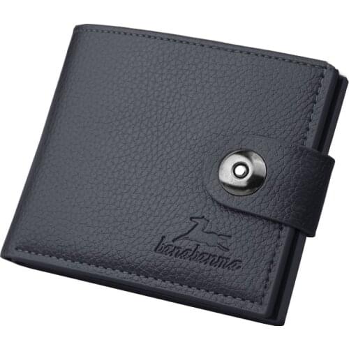 New Fashion Mens Leather Wallet With Zipper Coin Pocket Magnetic Buckle Slim Purse For Male Credit Card Holder Money Bag