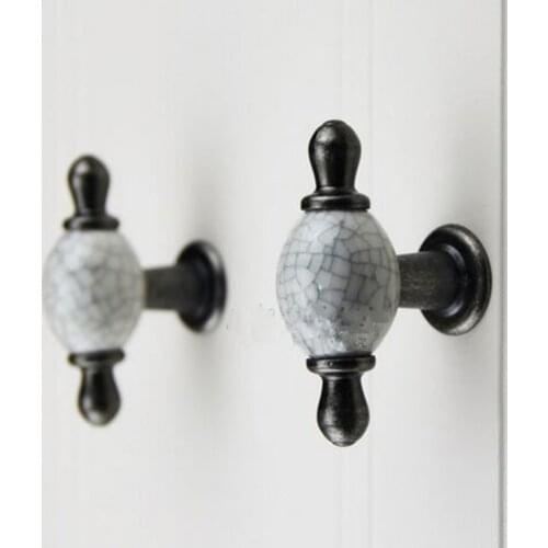 Creative retro furniture handles Antique iron wardrobe dresser cabinet door handle Crack ceramic drawer knobs128mm Kitchen pulls