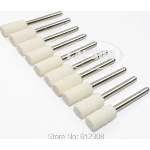 10pcs/Lot 1/8" Barrel Polishing Burr Wheel Wool Felt Mounted Point Rotary Tool Bits for Metal Ceramics Glass Polishing Tip