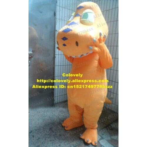Fancy Yellow Dinosaur Dino Tyrannosaurus Iguanodon Mascot Costume Sharp White Tooth Short Yellow Tail No.5120 Free Ship