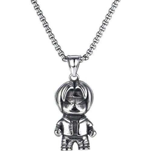 Stainless Steel Vintage Cartoon Ninja Portrait Pendant Necklace Hip Hop Japan Cartoon Necklaces Gift For Him