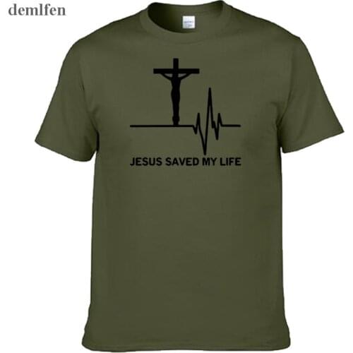 New Jesus Saved My Life T Shirt Men Savior God Religion Prayer Faith Christian T-shirts Cotton Short Sleeve Tops Tees Homme
