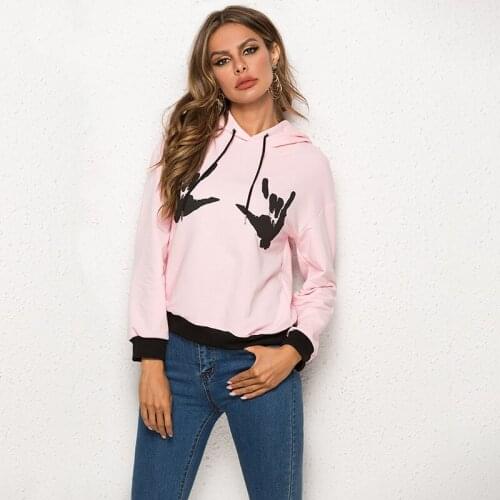 New Arrivals Women Hoodies Autumn Spring Sweatshirts Womens Hoodie Gesture Printed Sweatshirt Feminino Harajuku Pullover