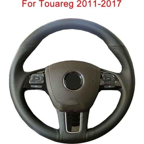 Customized Original Car Steering Wheel Cover For Volkswagen VW Touareg 2011-2017 Fiber Leather Braid For Steering Wheel Black