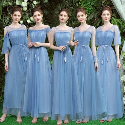 One Shoulder Round V-neck Open Back Slim Thin Belt Simple Fashion Elegant long Bridesmaid Dresses