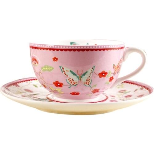Pink Kawaii Bone China Coffee Cup Rose Garden European Style Sugar Bowl Kettle Cute Gift Couple Cups Saucers Tea Mug Set Kitchen