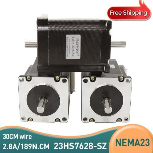 3PCs NEMA 23 Stepper motor double shaft 189N.cm 23HS7628-SZ dual shaft D=8mm 57x76mm Nema23 stepping motor 2.8A For CNC machine