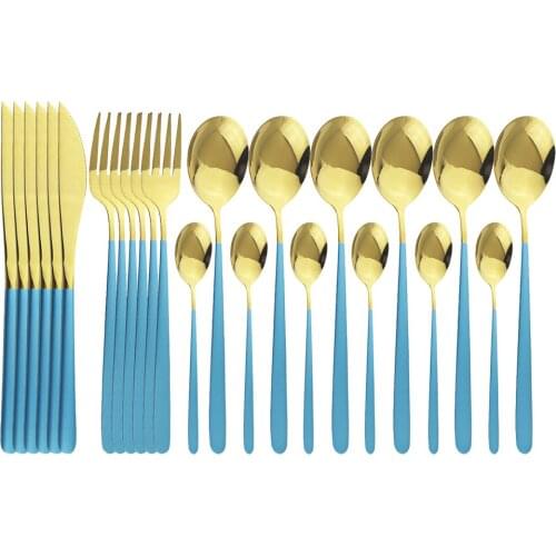 24Pcs/set Dinnerware Set 18/10 Stainless Steel Cutlery Gold Dinner Set Knife Fork Spoon Silverware Set Kitchen Tableware Sets