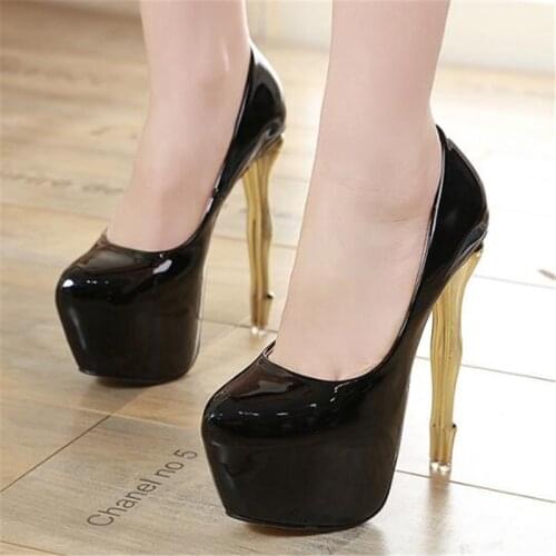 Women pumps PU Slip On 16CM Thin Heels High heels Round Toe waterproof Shallow zapatos de mujer heels women size 35-42 black