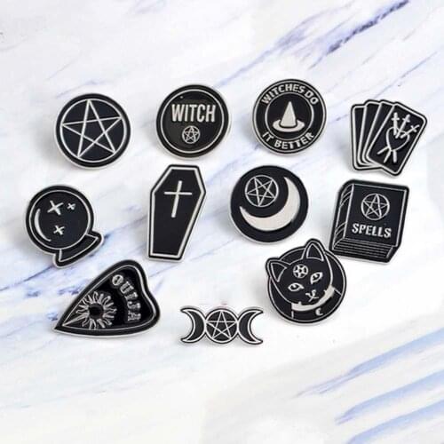 Unisex Witch Coffin Cat Book Enamel Brooch Pin Halloween Pagan Jewelry