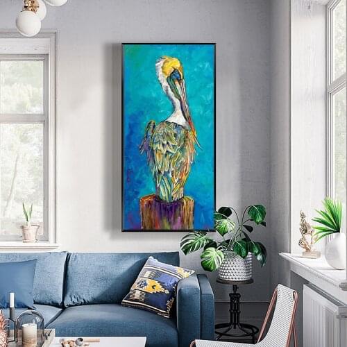 WANGART Entrance Nordic Poster Blue Bird Animal Oil Painting Canvas Print Decoration Wall Picture for Living Room Wall Pop Art