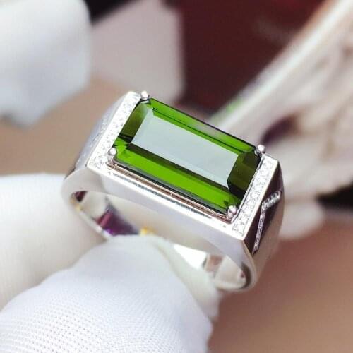 Z625 Fine Jewelry 18 K Gold Jewelry 100% Natural Green Tourmaline Gemstones 4.35ct Diamonds Males Wedding Fine Mans Rings