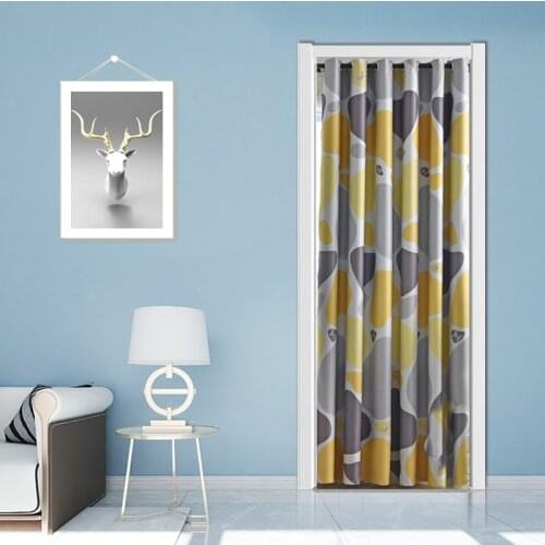 Yellow-gray Cobblestone Blackout Door Curtains Geometric Circle Thermal Insulated Darkening Bedroom Sliding Glass Door 1 Panel