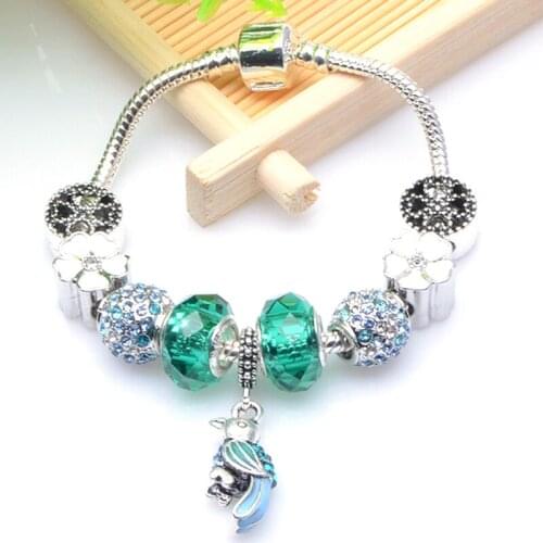 Green Woodpecker Pendant Charm Bracelets Bangles With Snake Chain Beads Bracelets For Women Christmas Jeweley Pulseira Gift