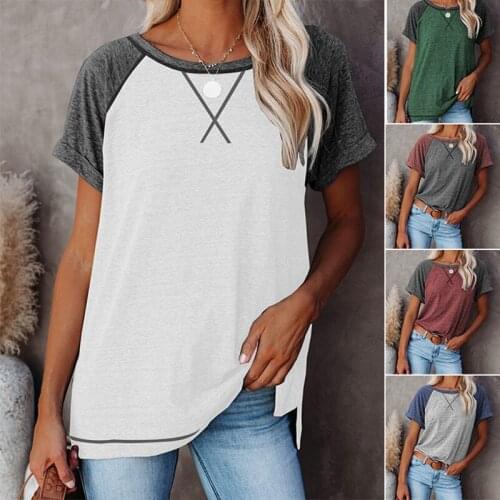 Hot Kf-Womens Fashion Casual Color Matching Short-Sleeve Raglan Round Neck T-Shirt Tops