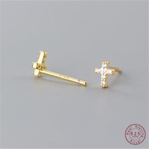 WANTME Genuine 100% 925 Sterling Silver Cross Stud Earrings for Women Cute Punk Inlaid Crystal Zircon Jewelry Brincos Wholesale
