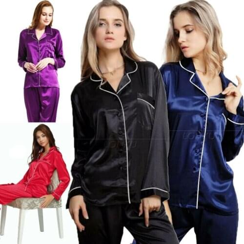 Womens Silk Satin Long Pajamas Set Sleepwear Sets plus size___For XMAS Gift