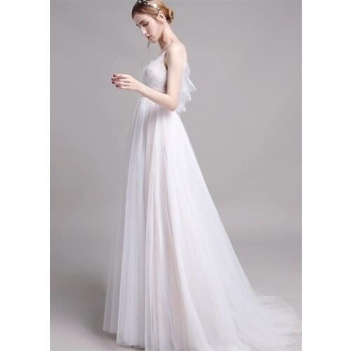 Spaghetti Straps Sweep Train Wedding Dress 2021 Elegant Simple V-Neck Sleeveless A-Line Bridal Gowns vestidos de mairee Wedding