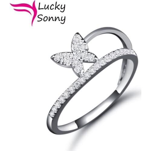 Lucky Sonny Women Animal Jewelry For Party Girl Pure 925 Sterling Silver Rings Female Aneis Anel CZ Micro Paved Butterfly Ring